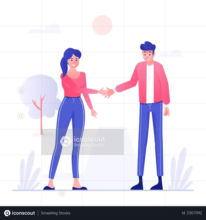 Businesswoman and businessman shaking hands  Illustration