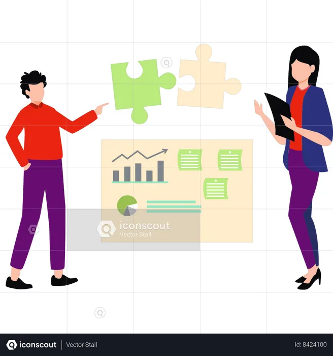 Businesswoman and employee are finding business solution  Illustration