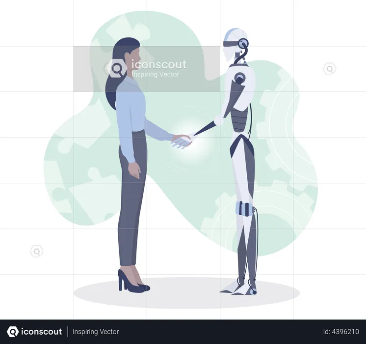 Businesswoman and robot shaking hands  Illustration