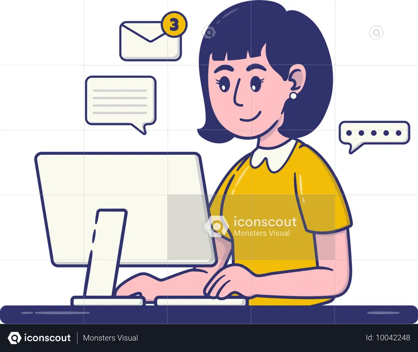 Businesswoman answering client mails from home  Illustration