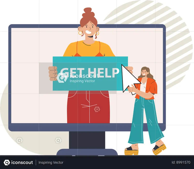 Businesswoman asks for online help  Illustration