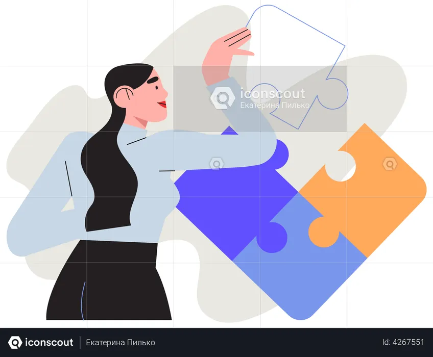 Businesswoman assembling together jigsaw puzzle pieces  Illustration