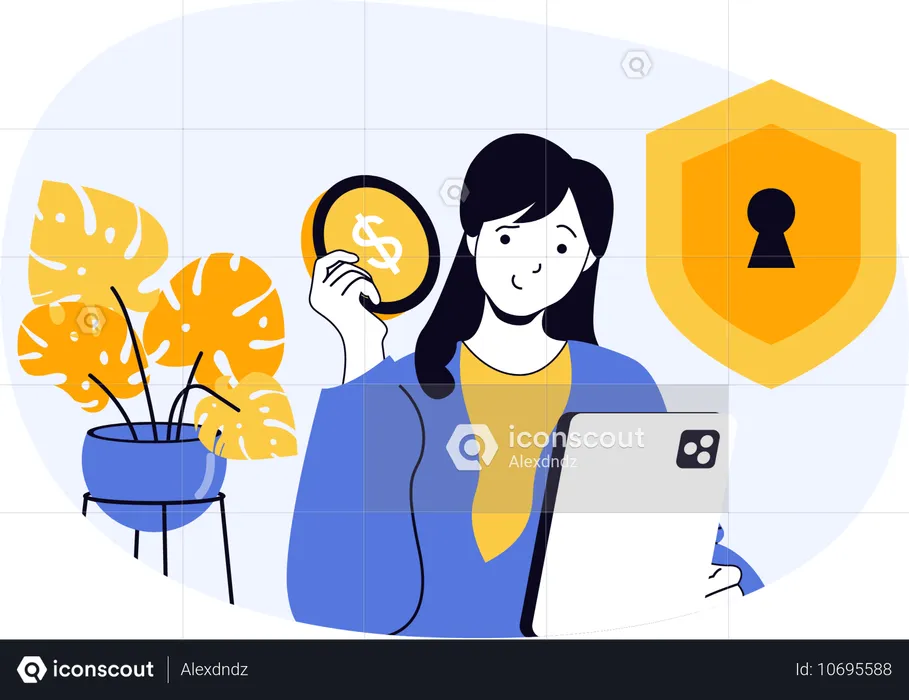 Businesswoman assures financial security of business  Illustration