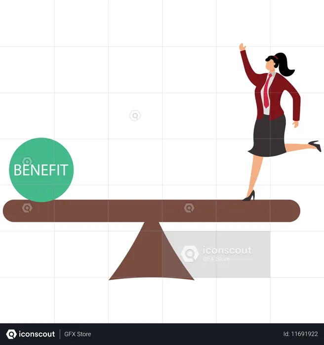 Businesswoman balancing between Risk and benefit  Illustration