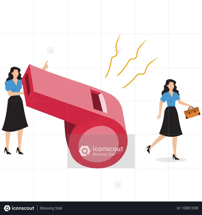 Businesswoman blows whistle loudly  Illustration