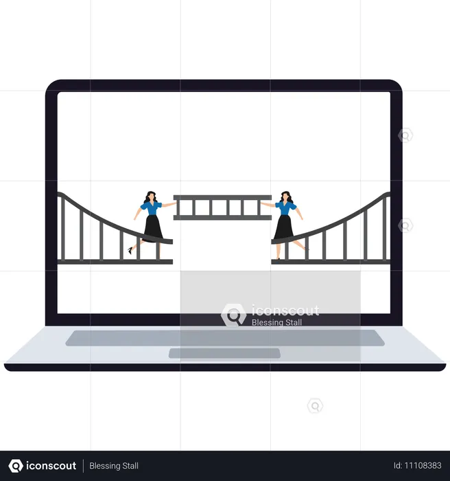 Businesswoman Bridging The Gap Ruined Cliff Connection  Illustration