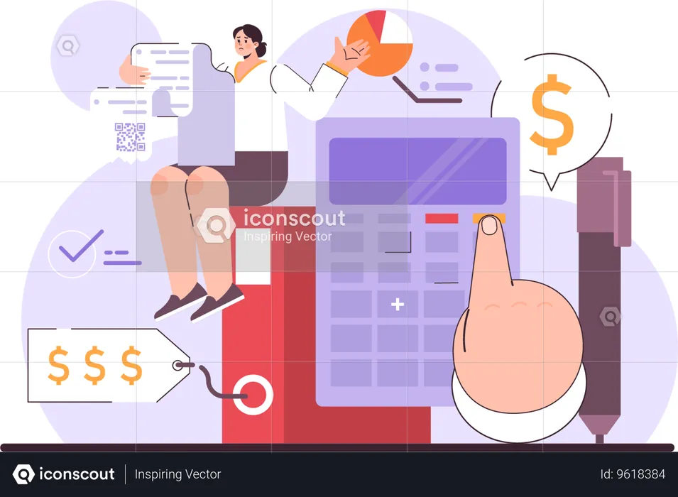 Businesswoman calculating her finances  Illustration