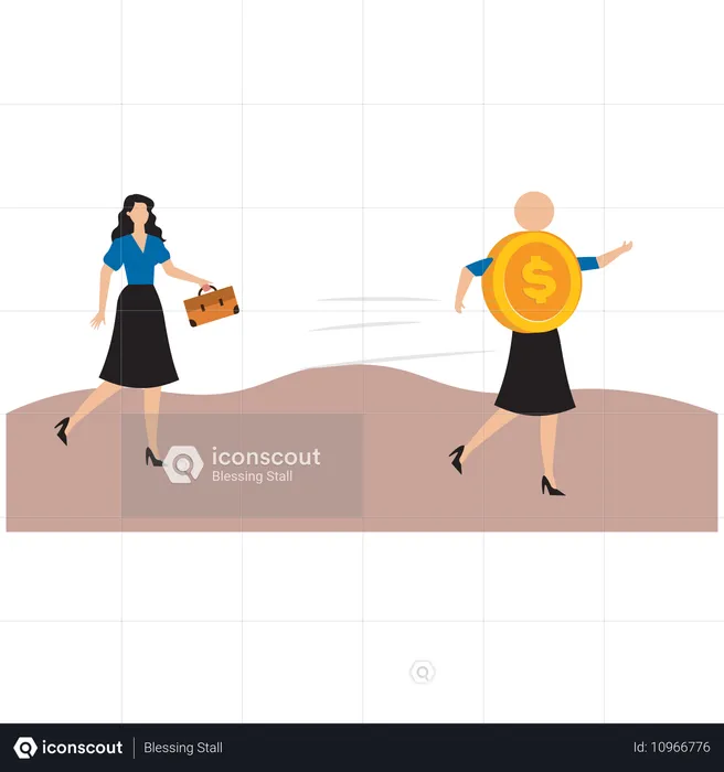 Businesswoman chasing finance  Illustration