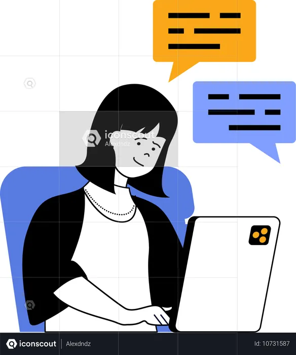 Businesswoman chatting online from laptop  Illustration