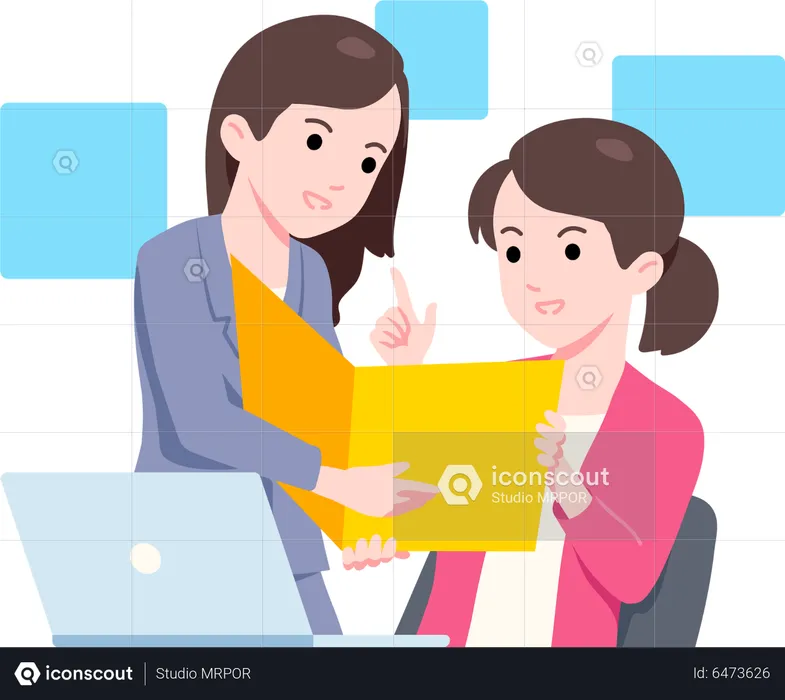 Businesswoman Checking Documents While Talking With Secretary  Illustration