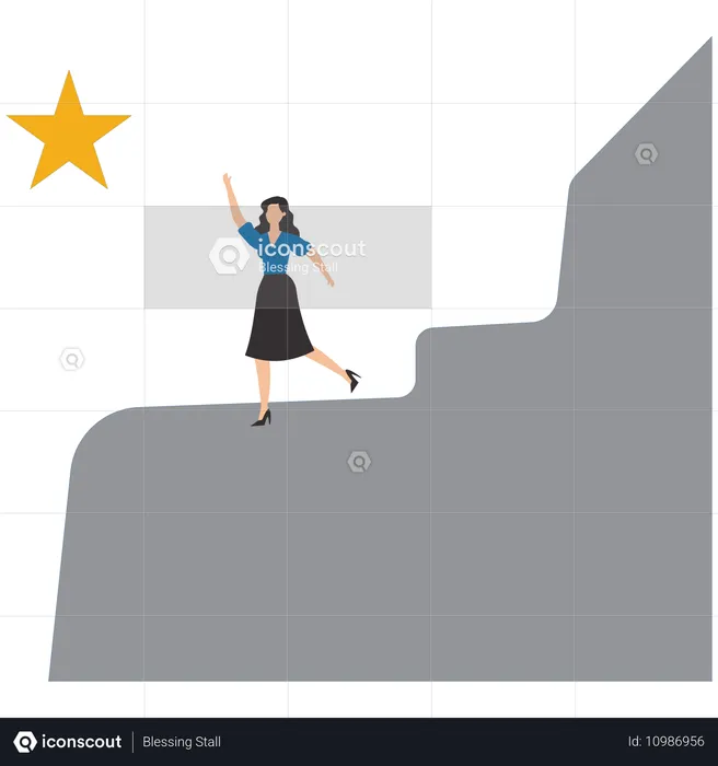 Businesswoman climb ladder to get gold star  Illustration