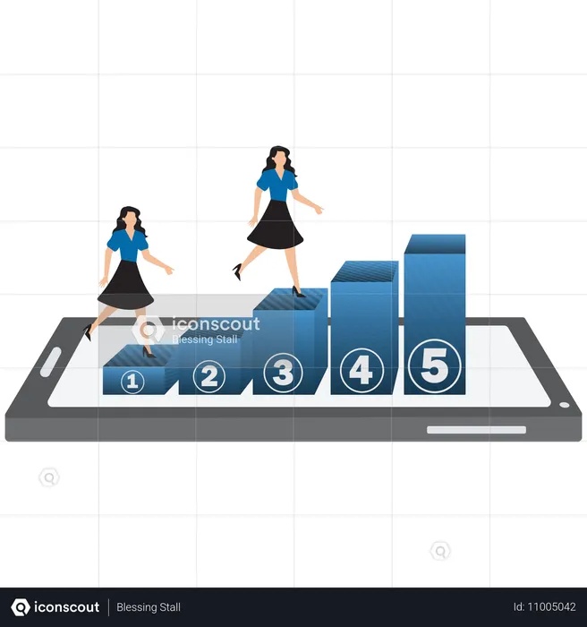 Businesswoman climbing business stairs  Illustration