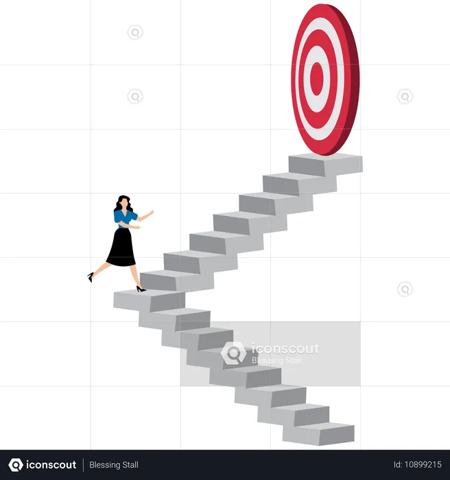 Businesswoman climbing stairs to achieve business target  Illustration