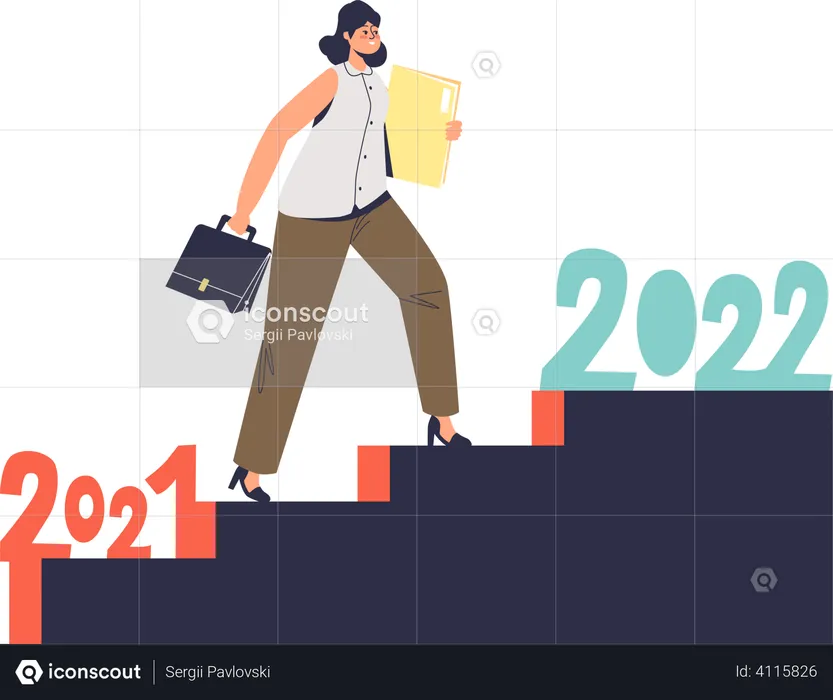 Businesswoman climbing upstairs to 2022  Illustration