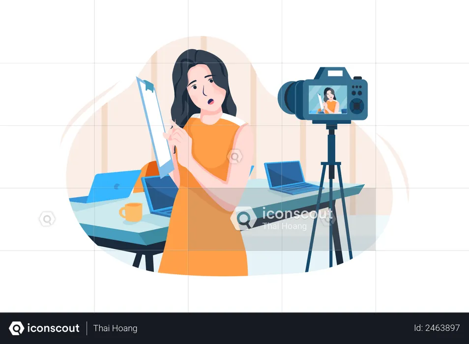 Businesswoman coaching online in front of a video camera  Illustration