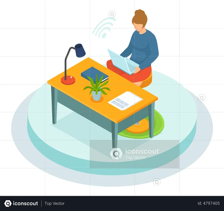 Businesswoman Communicating Remotely  Illustration