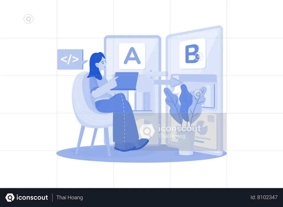 Businesswoman Comparing AB Testing Results  Illustration