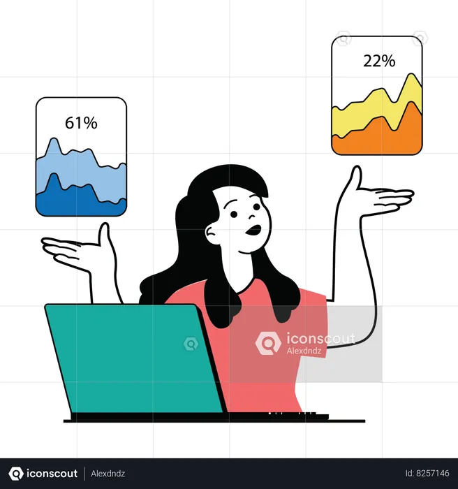 Businesswoman comparing sales and purchase percentage online  Illustration