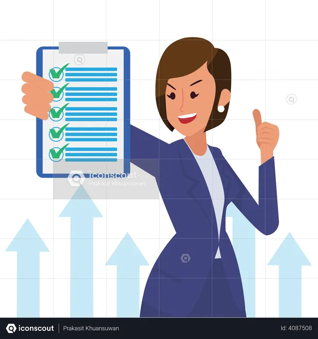 Businesswoman complete list and showing thumbs up  Illustration