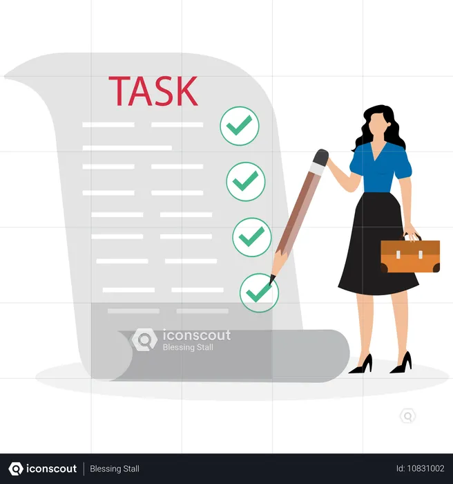 Businesswoman completing task list  Illustration