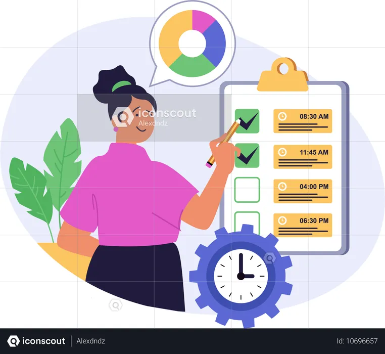 Businesswoman completing task on time  Illustration