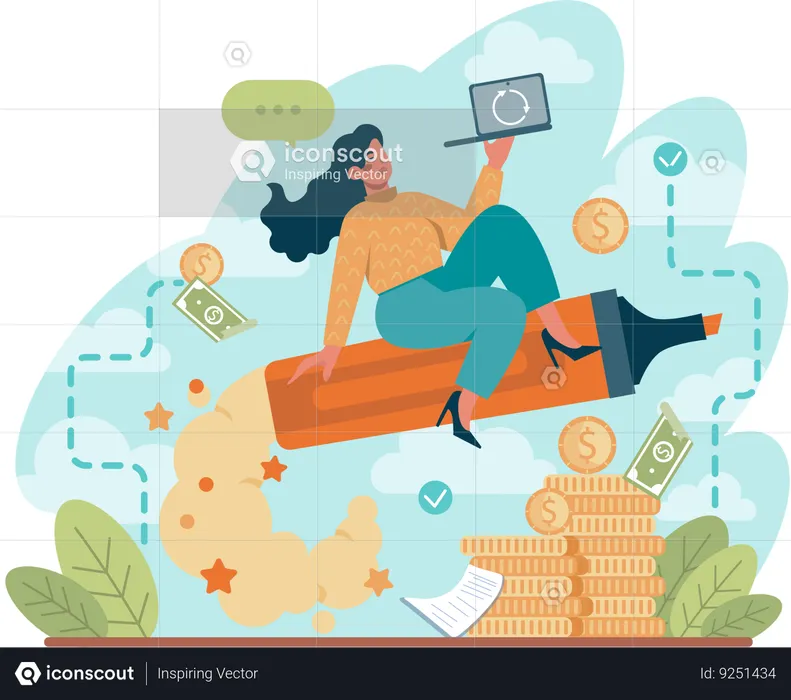 Businesswoman conducts financial management  Illustration