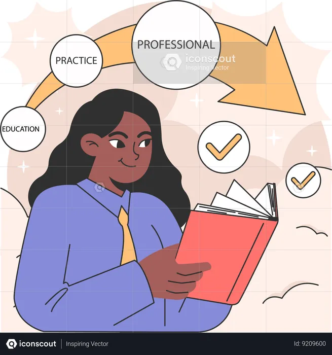 Businesswoman Continuous learning for career growth  Illustration
