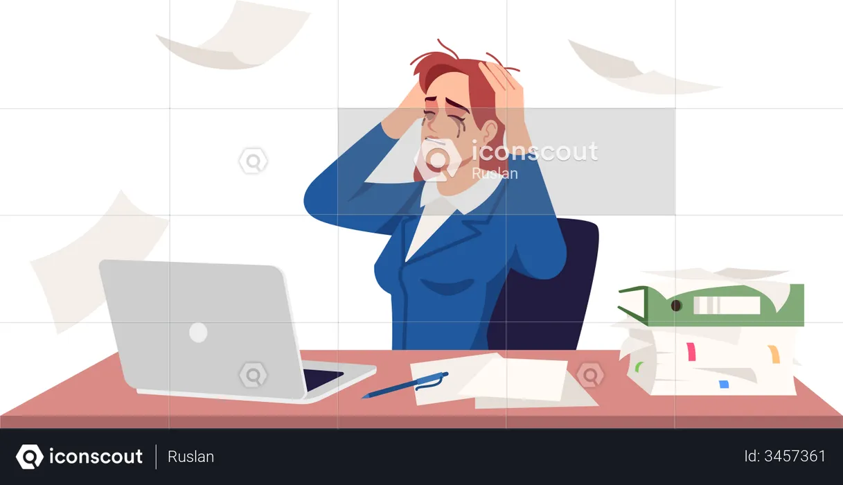 Businesswoman Crying Because Of Workload  Illustration