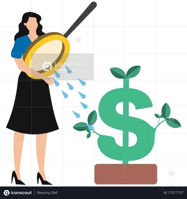 Businesswoman discovering money plant  Illustration