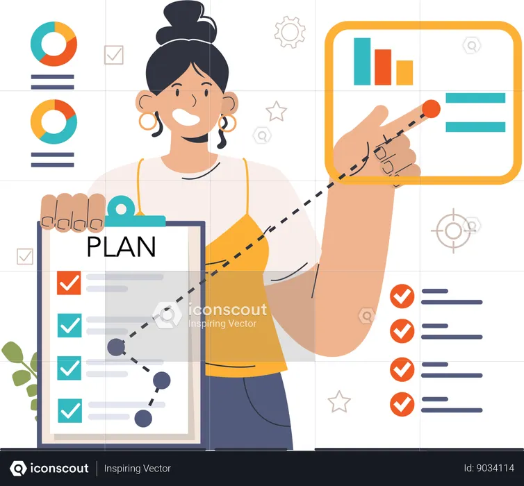 Businesswoman discusses business plans  Illustration