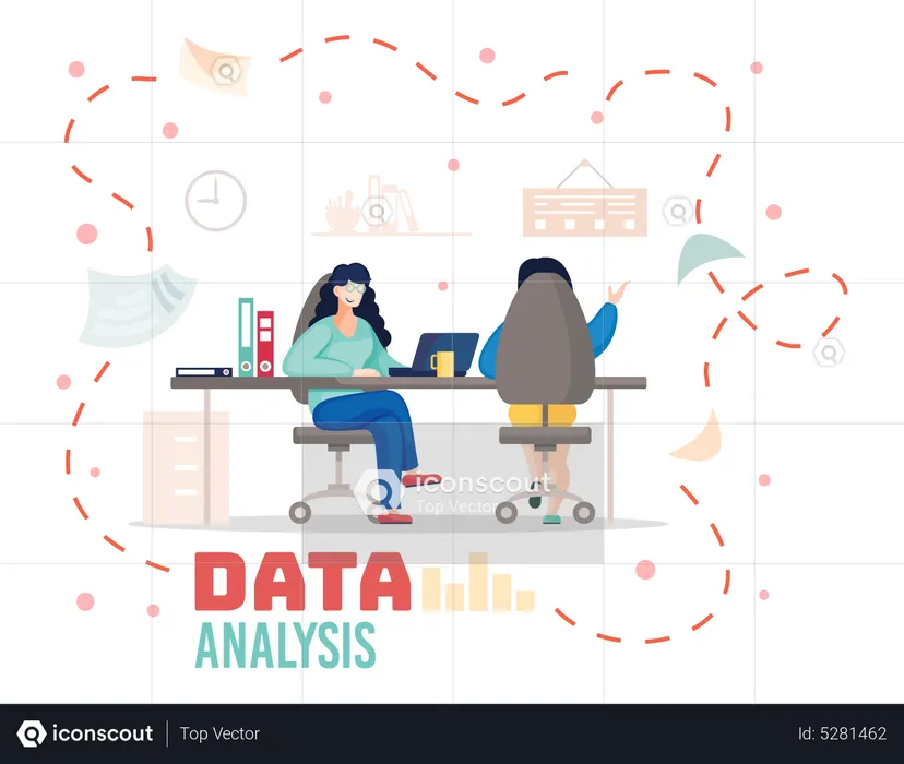 Businesswoman discussing about data analysis  Illustration