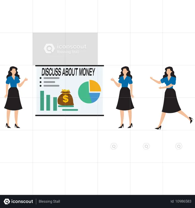 Businesswoman discussing money in meeting  Illustration