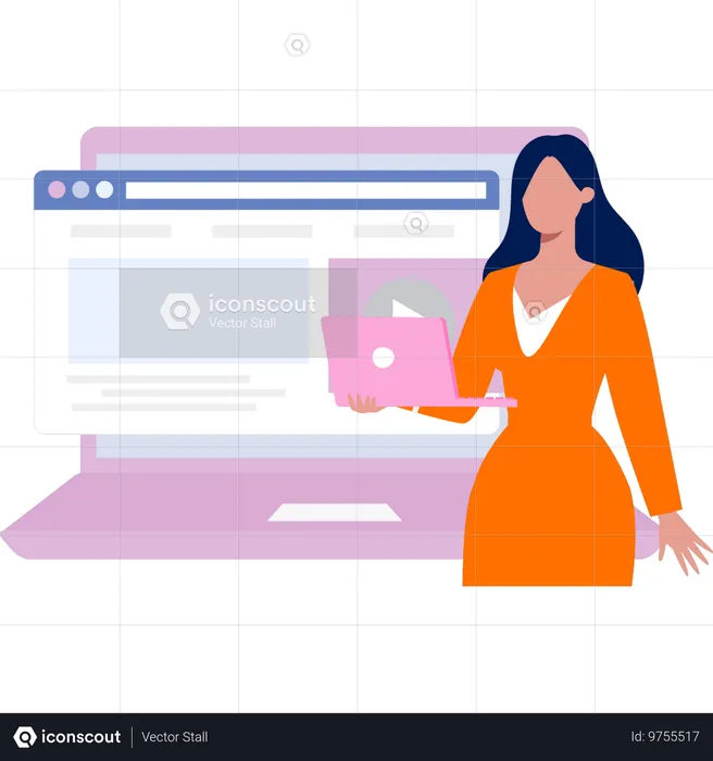 Businesswoman displays her presentation through laptop  Illustration