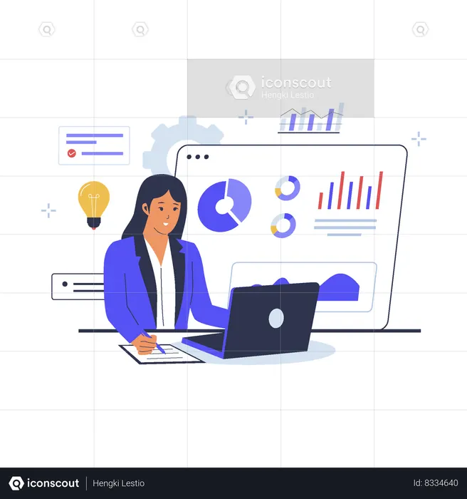 Businesswoman doing business analysis work  Illustration