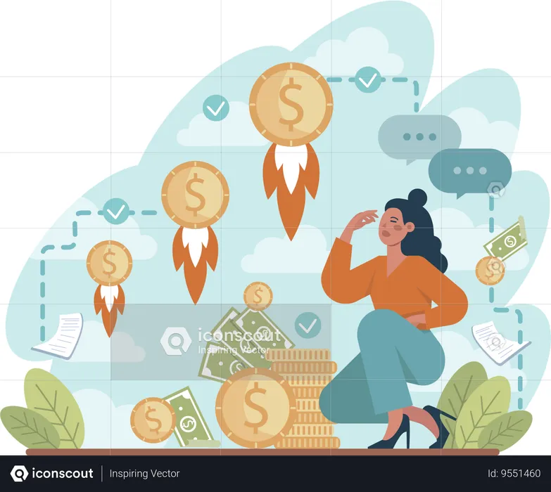 Businesswoman doing business launch  Illustration