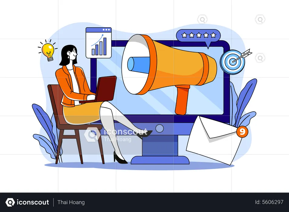 Businesswoman Doing Digital Marketing  Illustration
