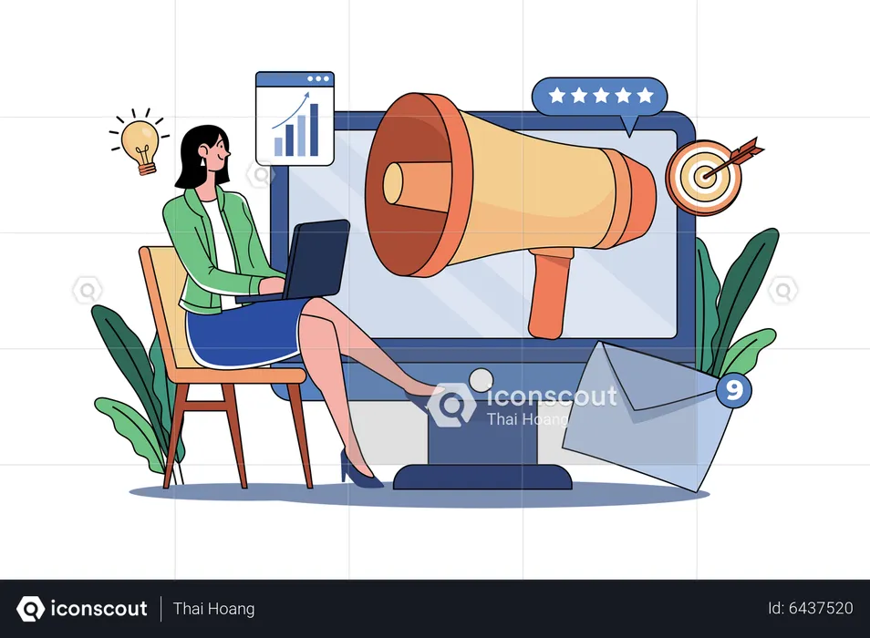 Businesswoman Doing Digital Marketing  Illustration