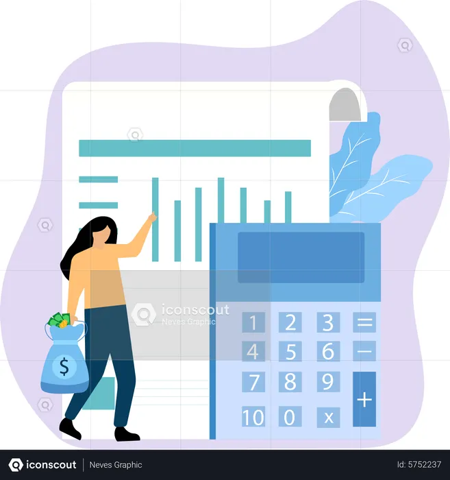 Businesswoman doing financial accounting  Illustration