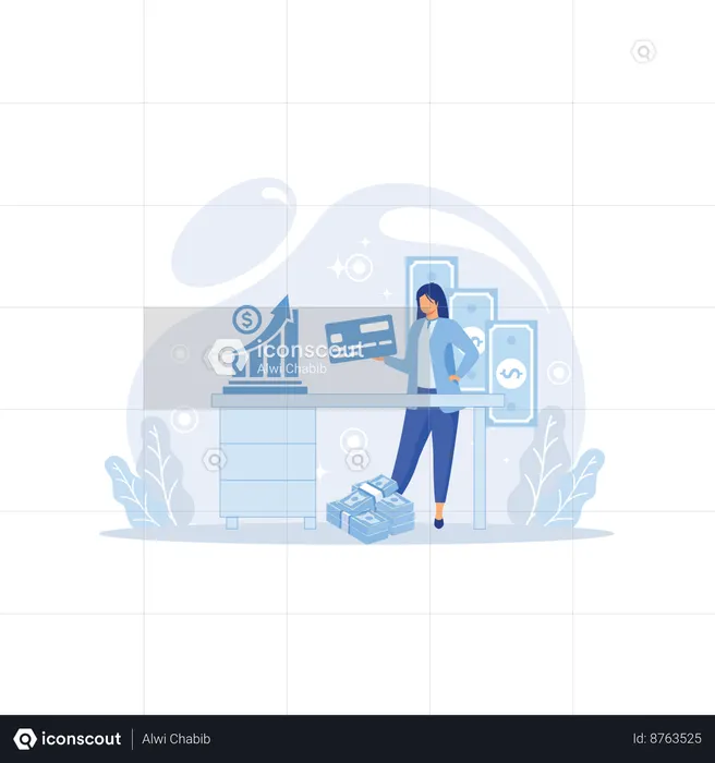 Businesswoman Doing Financial Analysis  Illustration