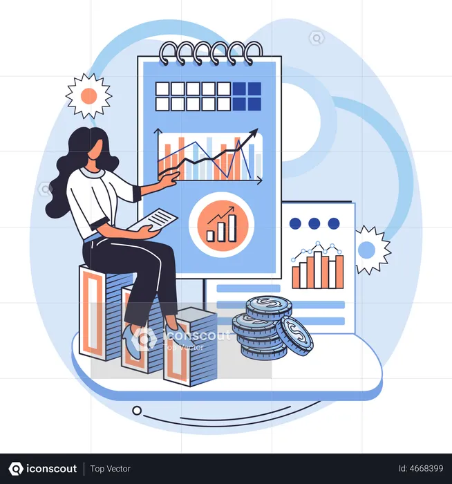 Businesswoman doing financial research analysis  Illustration