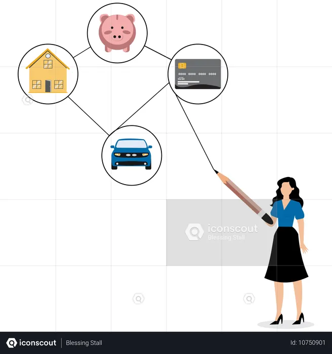 Businesswoman doing future financial planning  Illustration