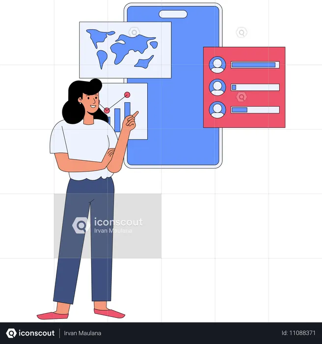 Businesswoman doing global mobile marketing  Illustration