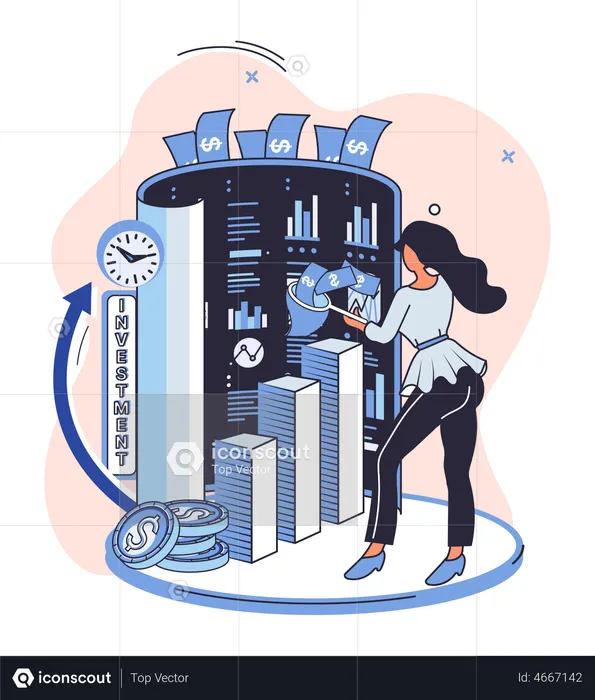 Businesswoman doing investment analysis  Illustration