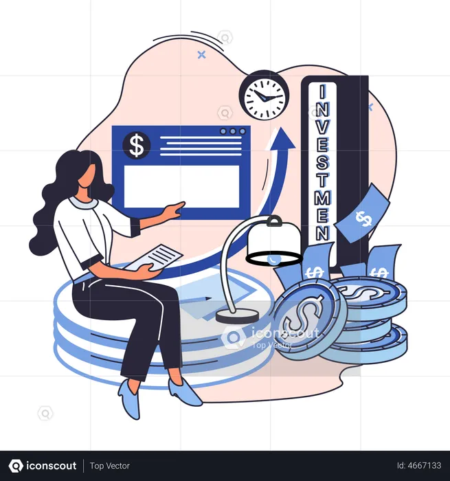 Businesswoman doing investment analysis  Illustration