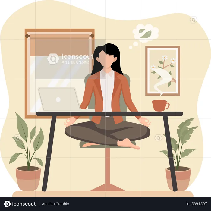 Businesswoman Doing Meditation  Illustration