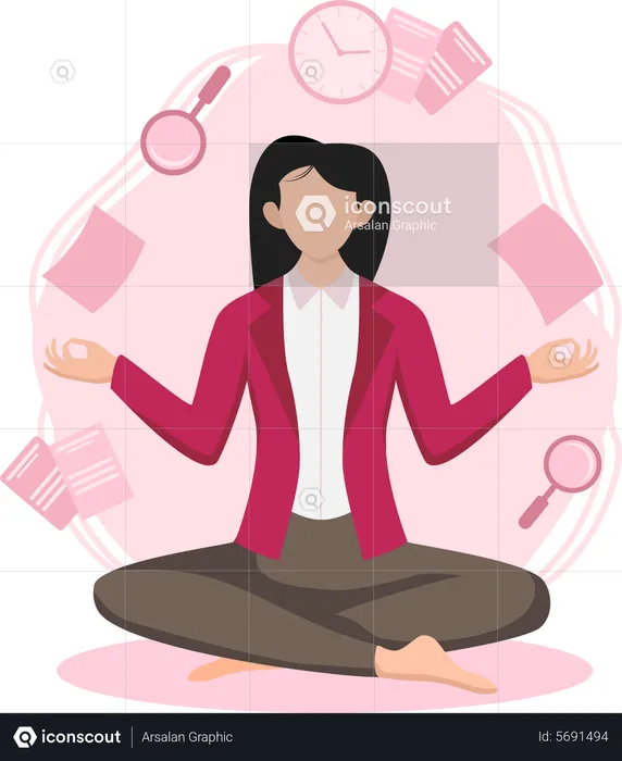 Businesswoman Doing Meditation at office  Illustration