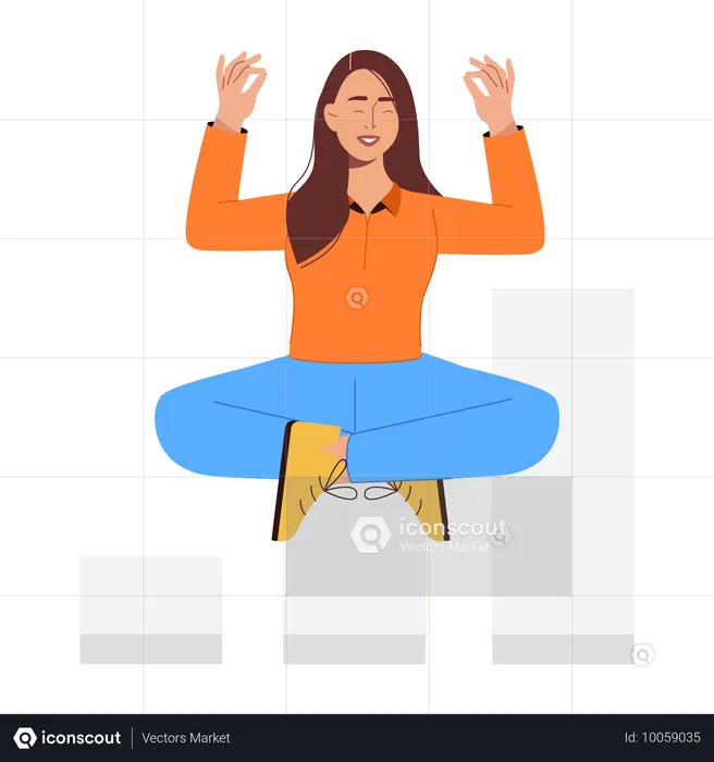 Businesswoman doing meditation during analysis  Illustration