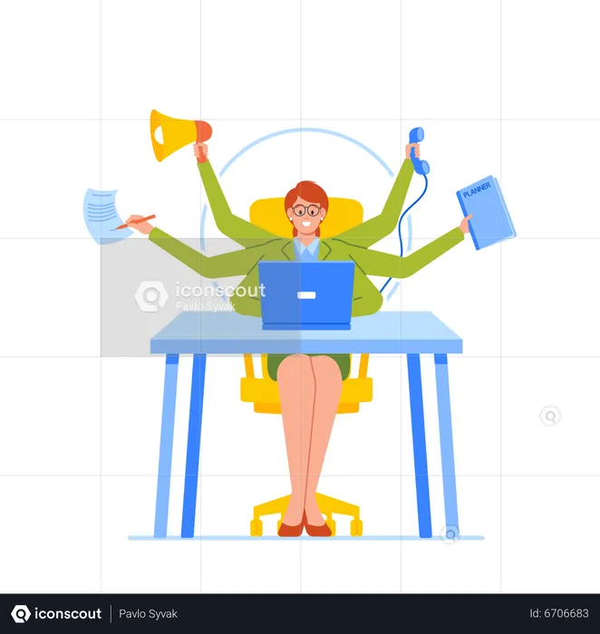 Businesswoman Doing Multitasking Skills  Illustration