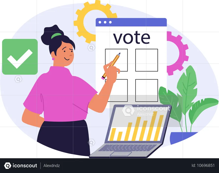 Businesswoman doing online voting  Illustration