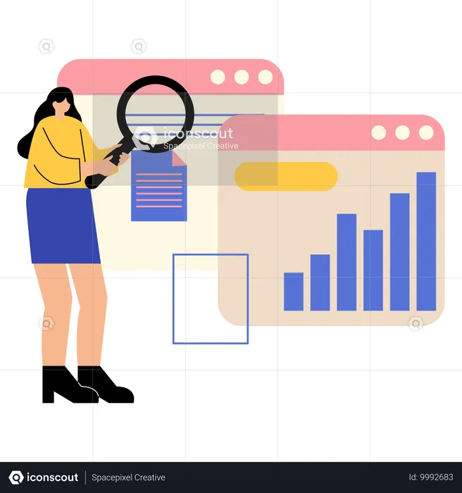 Businesswoman doing research development tasks  Illustration